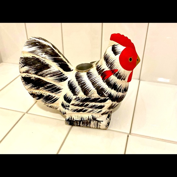 Vintage Rustic Wooden Rooster Candle Holder - Picture 8 of 14